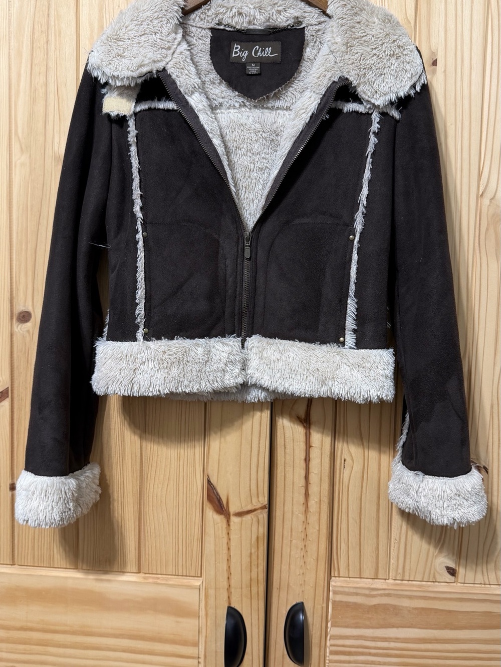 Big Chill Brown Faux Suede Sherpa Cropped Jacket M Western